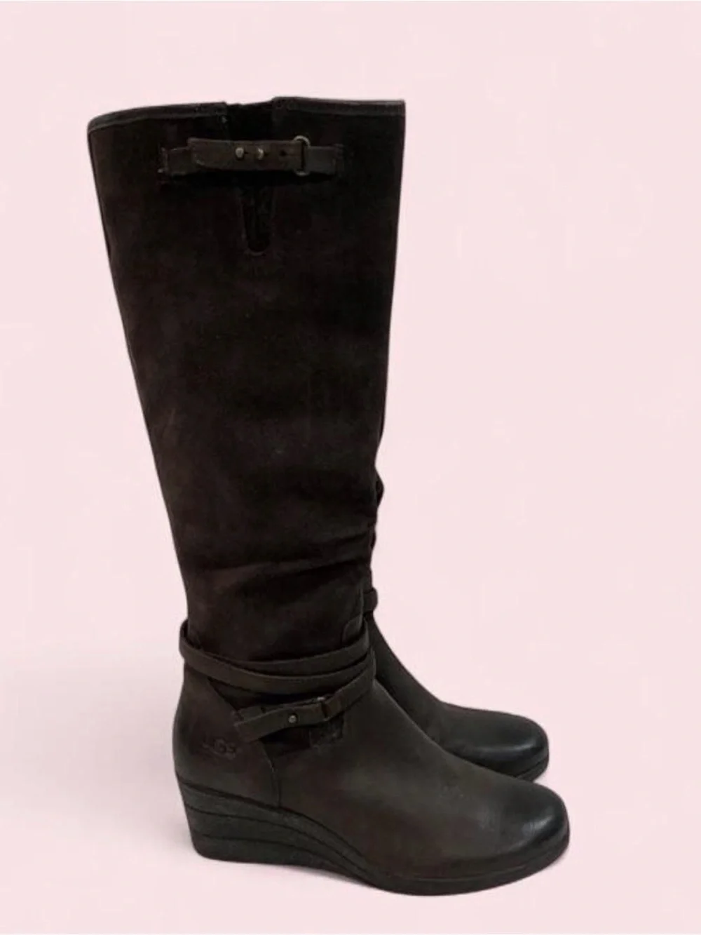 UGG dark brown Suede Over-the-Knee Wedge Boots